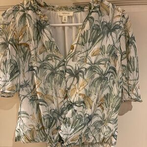 Tamara H. White Button-Front Tropical Print Shirt